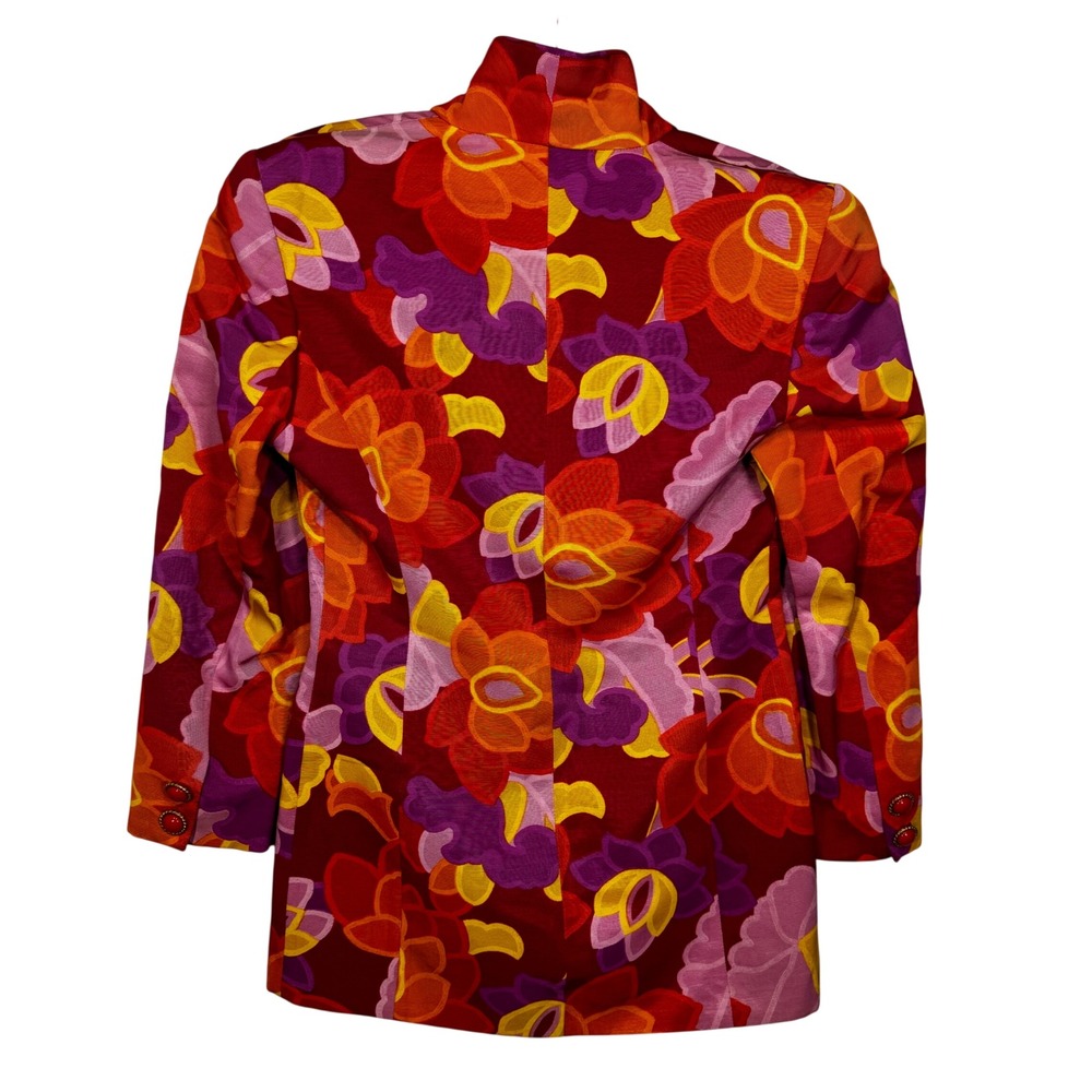 Mondi Floral Blazer Womens 36 Red Pink Purple Yellow Vintage Cotton Viscose - Picture 2 of 7